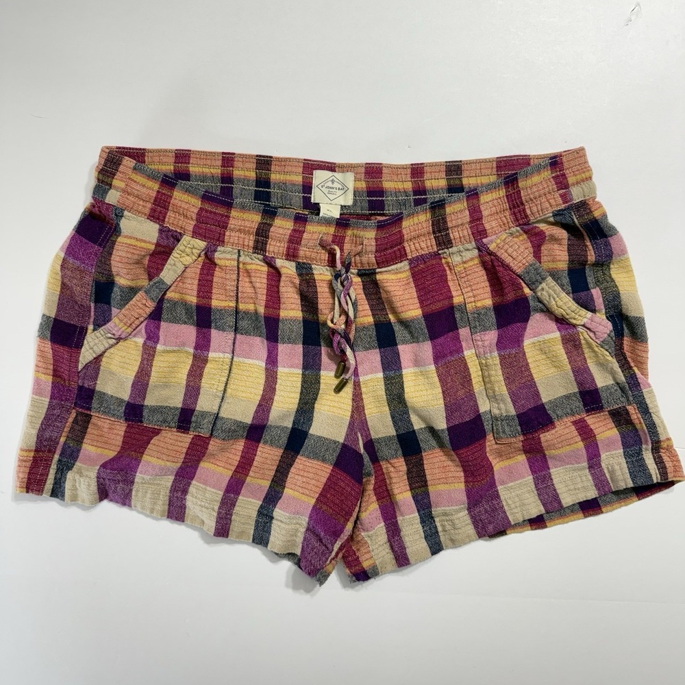 St. John's Bay Linen Blend Plaid Drawstring Shorts Women's XL‎ Summer